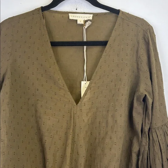 NEW Lovestitch Boho Front Tie V-Neck Long Sleeve Top Womens Size S Olive NWT - Picture 4 of 9